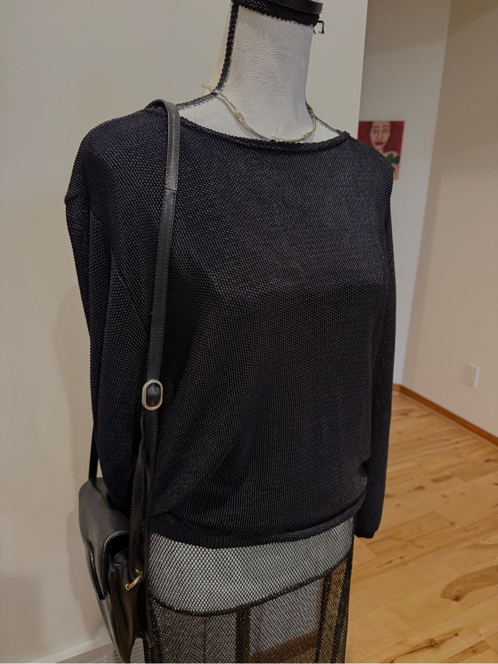 Women's Black Lightweight Crewneck Sweater - Picture 4 of 4